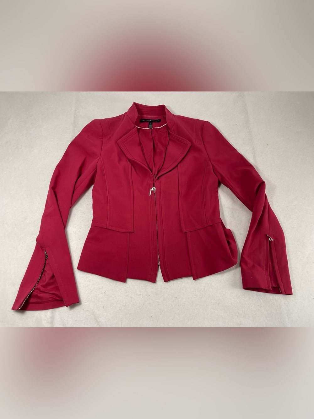 White House Black Market Pink Fuchsia Moto Blazer Jacket Size 2 Zip Cuffs - Picture 3 of 7